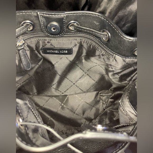 Michael Kors MK black leather draw string purse. Used. - Picture 3 of 3